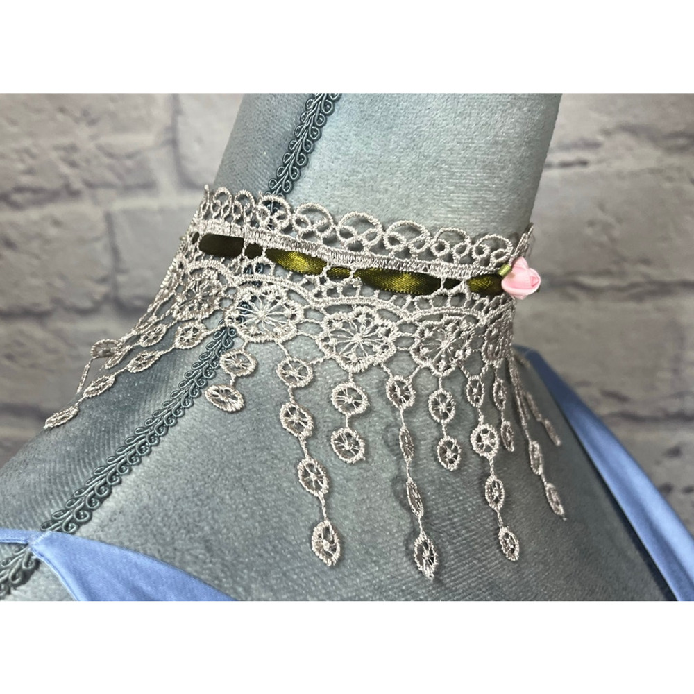 Handmade Upcycled Vintage Lace Choker with Dangling Lace Medallions - Picture 2 of 5